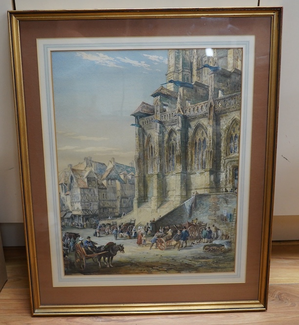 Selim Rothwell (1812-1881), watercolour, Church of St. Jacques, 50 x 40cm. Condition - good